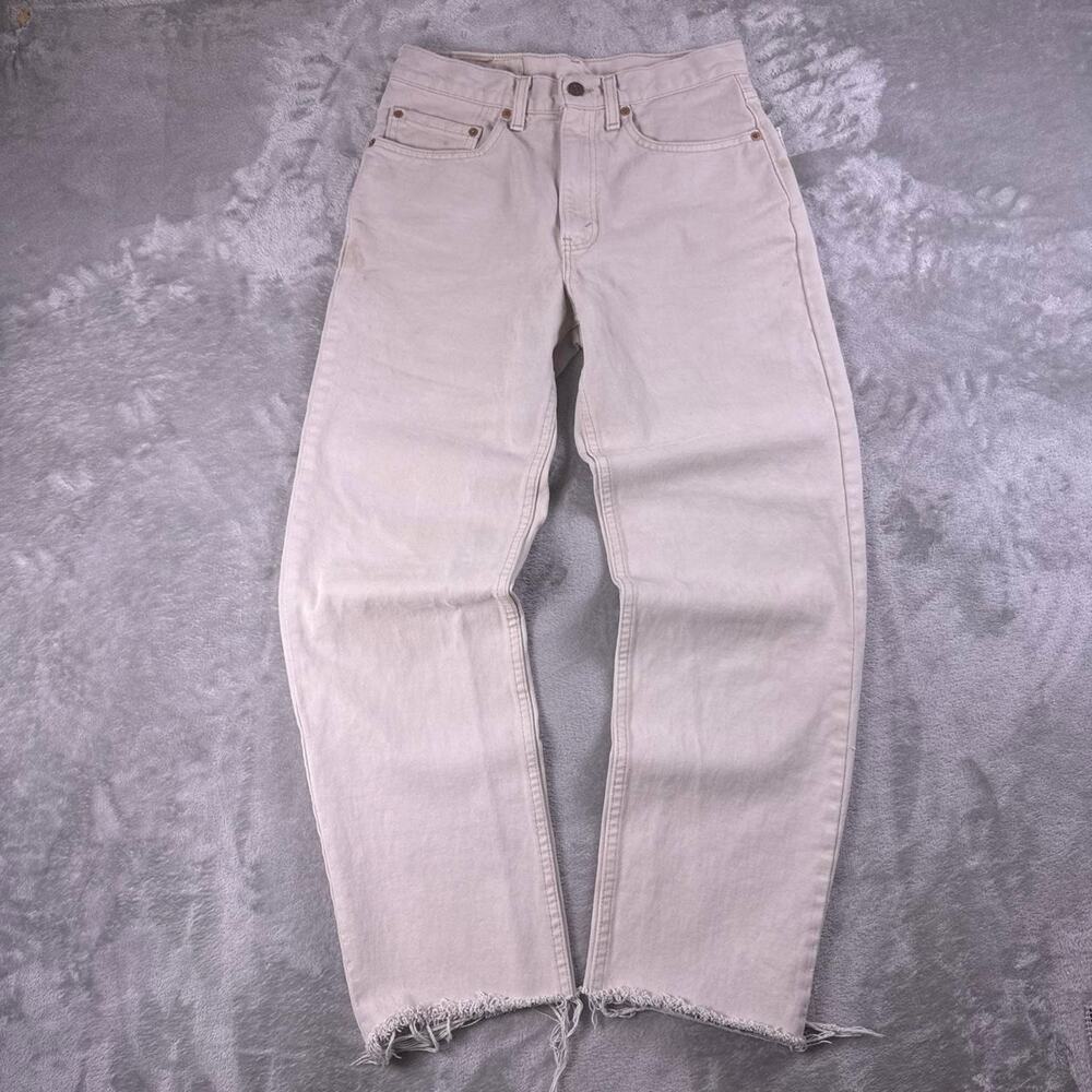 VTG 90s Levi’s 550 Relaxed Fit Jeans 31x34 White Beige Denim Distressed 28x29.5